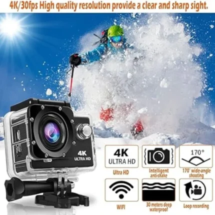 Action Camera 4K 30fps WiFi 170 Degree Wide Angle Underwater Waterproof Helmet Video Recording Cameras Sport Cam (4K Action Camera)